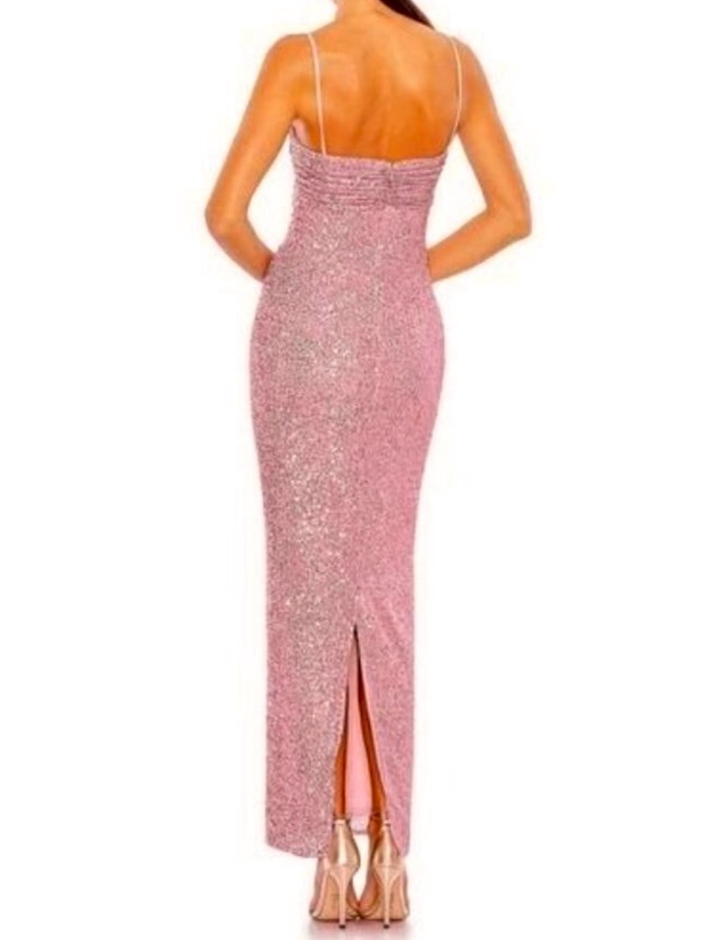 Mac Duggal 11284 Sleeveless Sequin Column Dress Ruffle Neckline - Picture 2 of 6